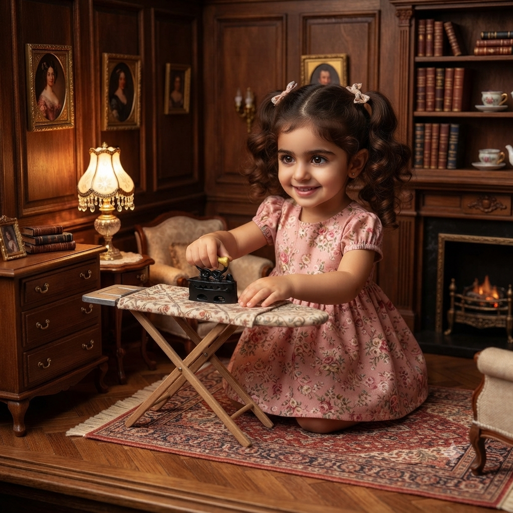 مكواة دمى مصغرة معدنية لديكور بيوت الدمى