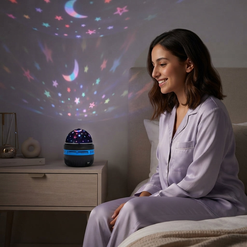 جهاز عرض نجوم وقمر LED بإضاءة RGB لتزيين غرف النوم والأجواء المنزلية