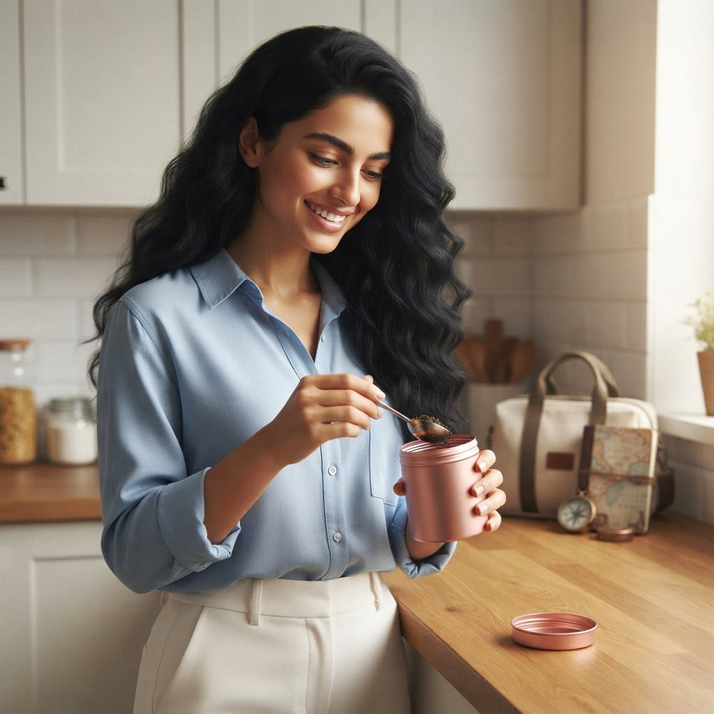 علبة معدنية صغيرة لحفظ الشاي والقهوة والسكر للسفر
