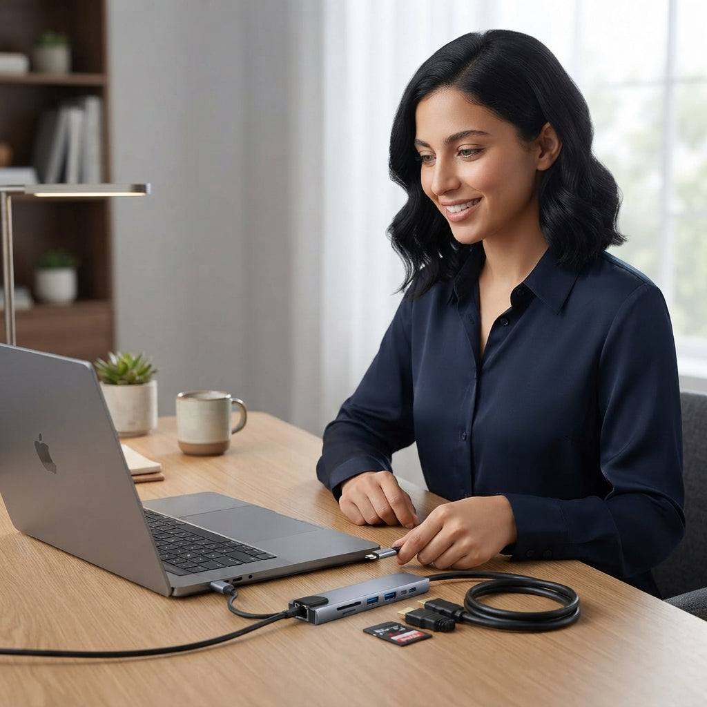 محول USB C Hub متعدد المنافذ 8 في 1 مع HDMI وRJ45 وقارئ بطاقات وشحن PD