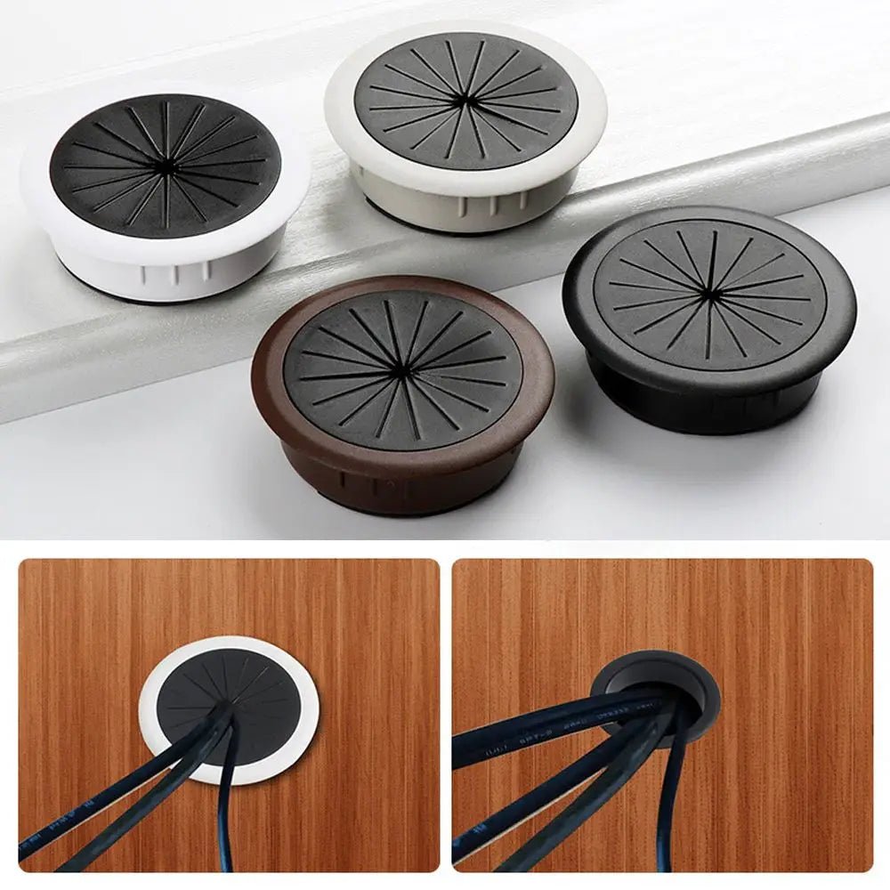 Desktop cable management outlet for cable and table organization