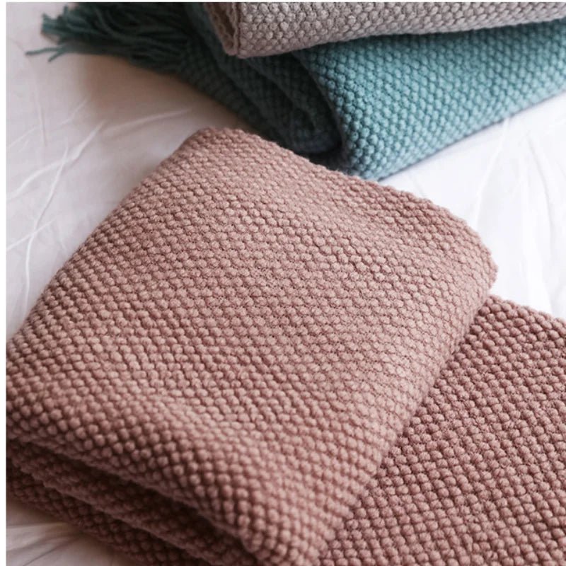 Knitted decorative blanket for sofa and bed