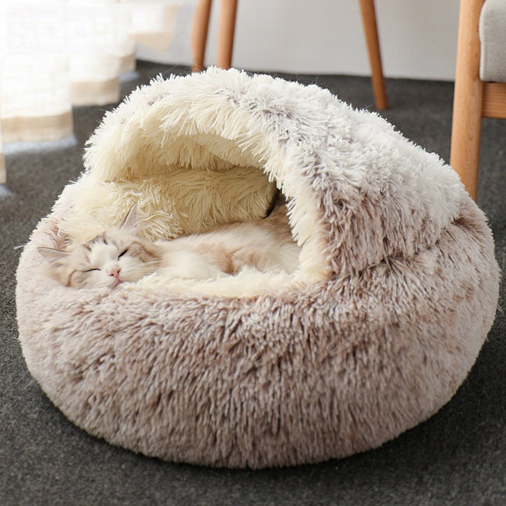 Cute bed for cats and pets made of soft plush