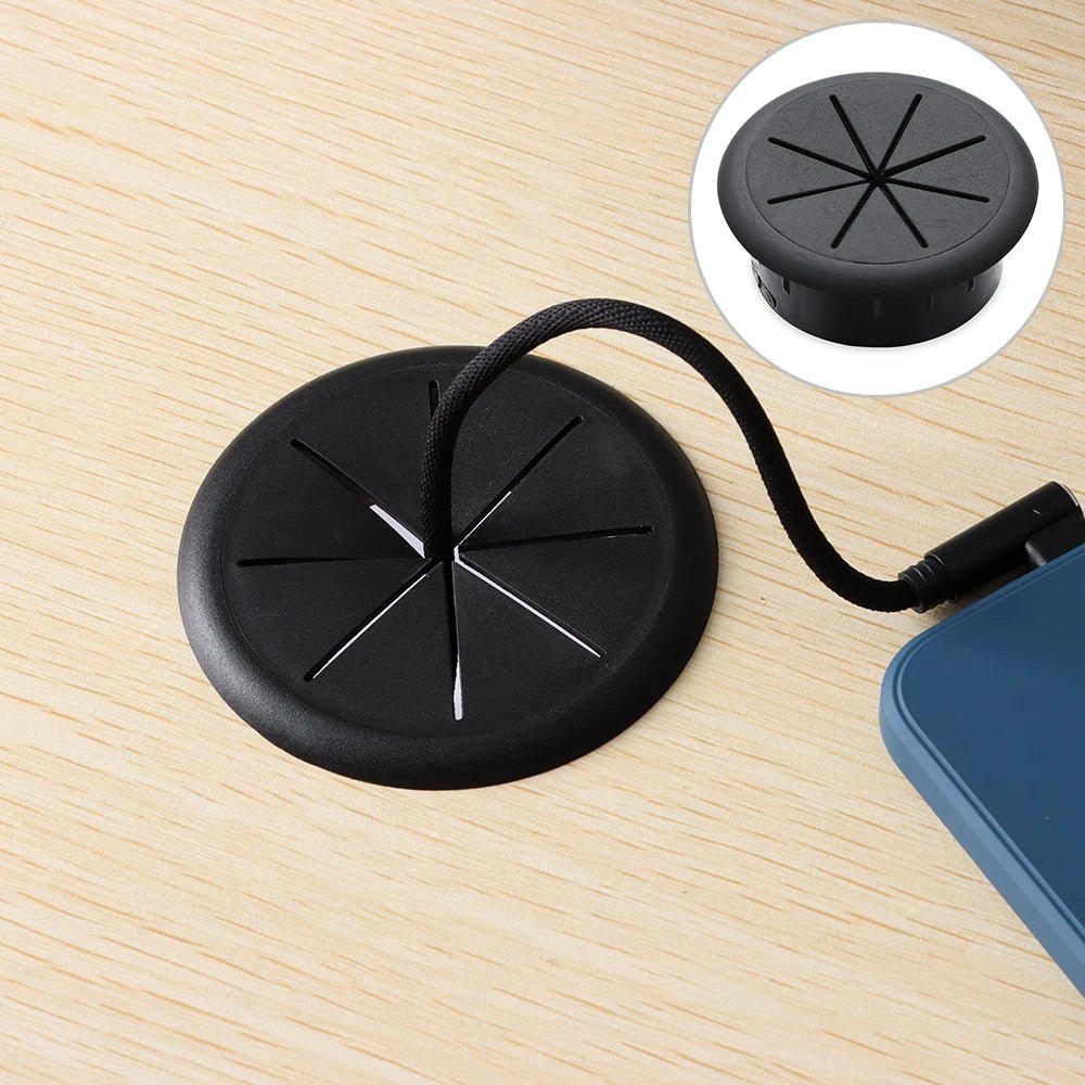 Desktop cable management outlet for cable and table organization