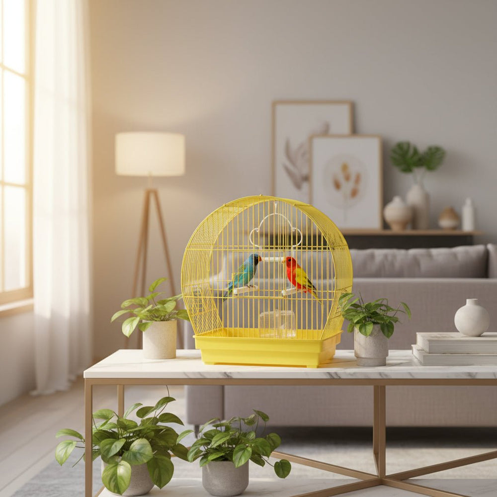 قفص طيور ذهبي بتصميم مبتكر بخطاف علوي متعدد الاستخدام