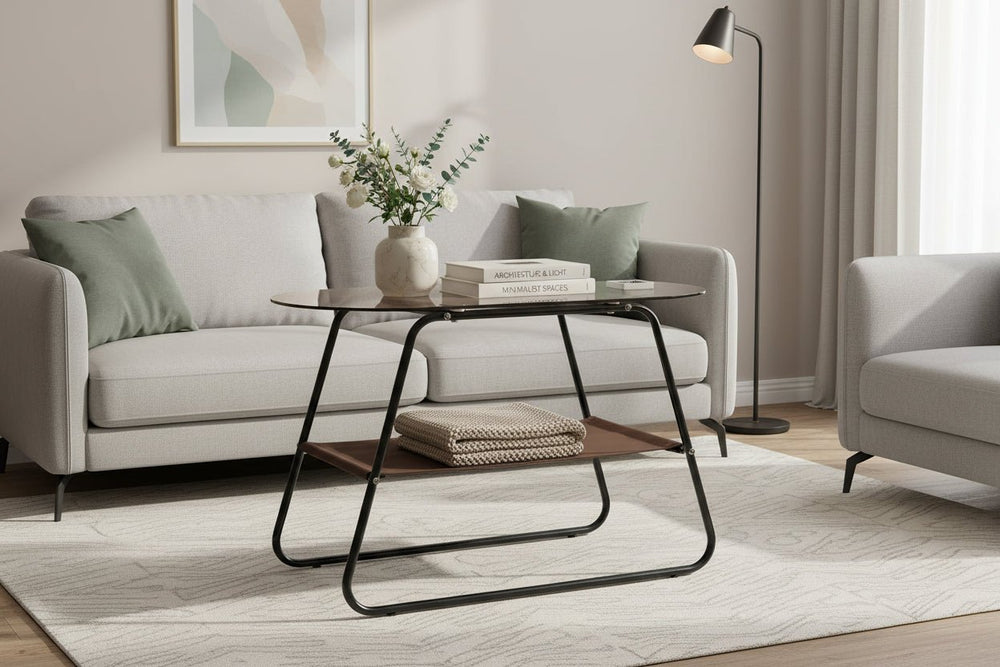 طاولة خدمة دورين زجاجي  50×28×60 سم ذهبي وأسود