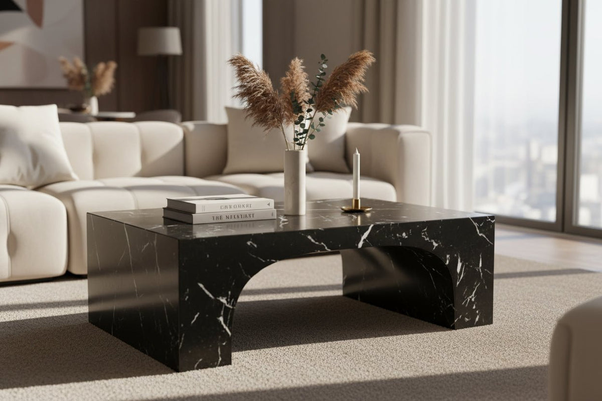 طاولة قهوة ماليزيه أسمنت هندسي مركب بديل الرخام 39.5× 58× 106.8 سم اسود رخامي