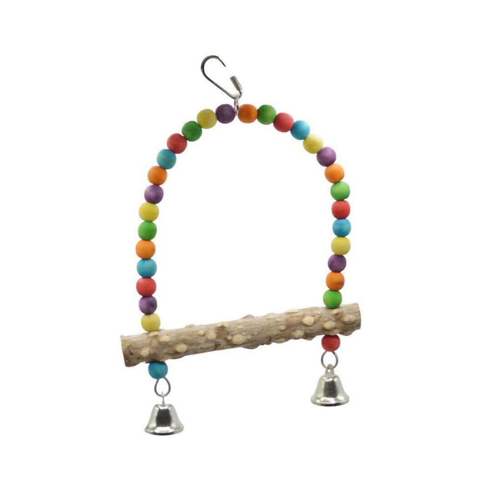 Bird swing with beads and wooden perch and bells