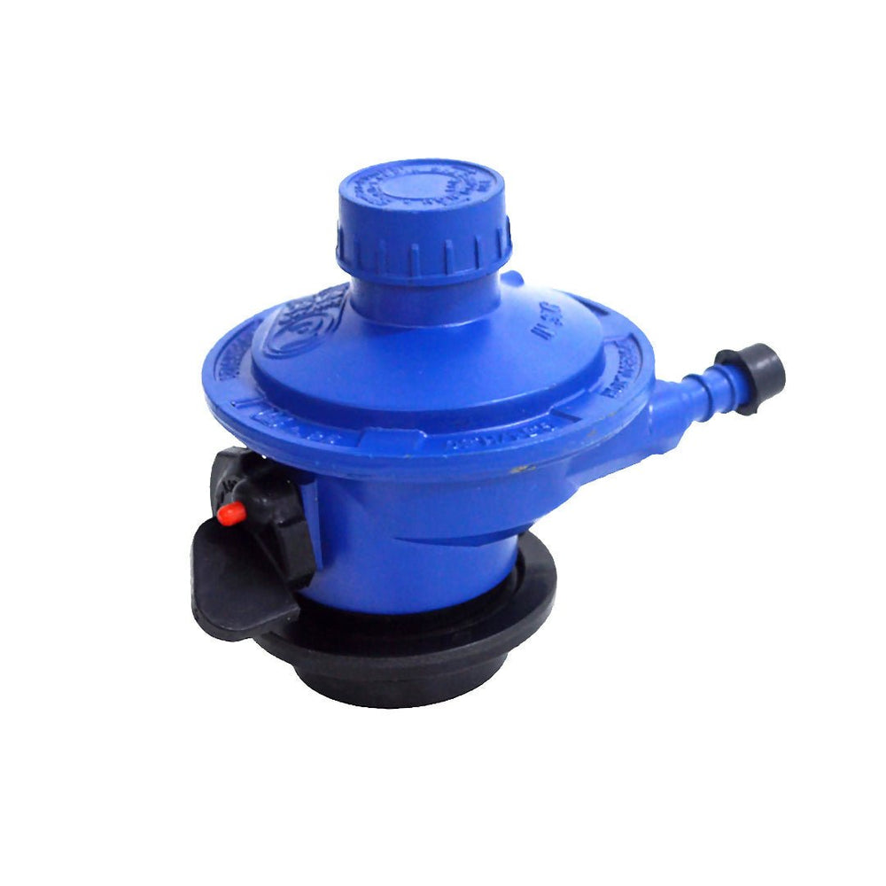 Gas pressure regulator with safety button
