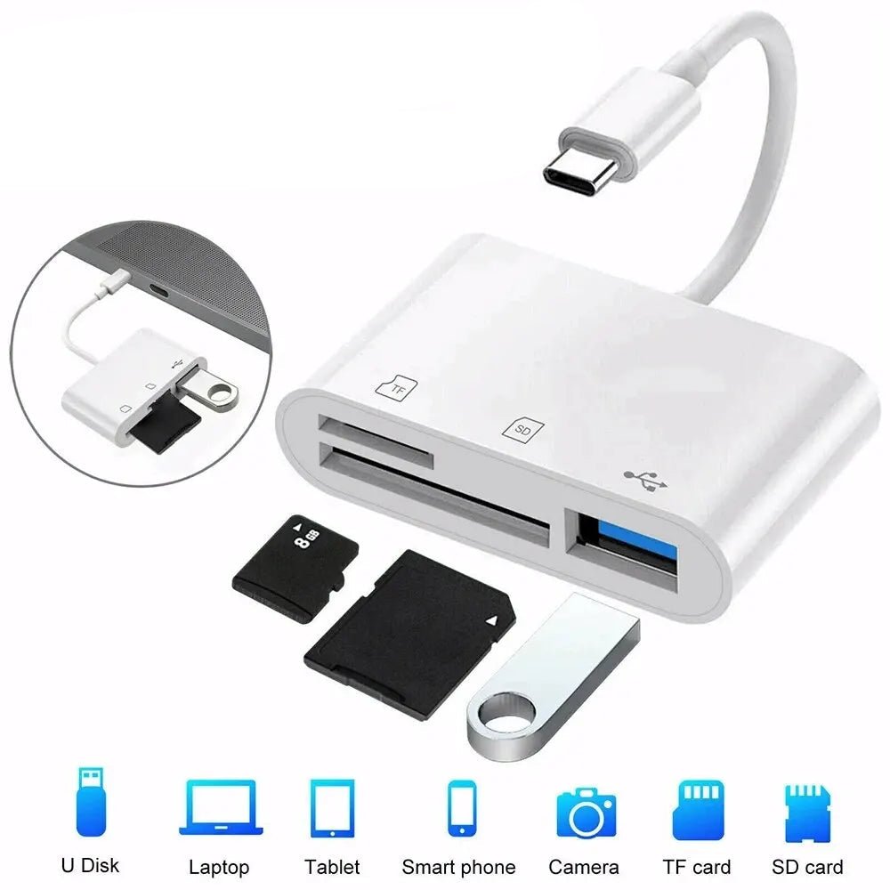 محول 3 في 1 USB-C لبطاقات الذاكرة