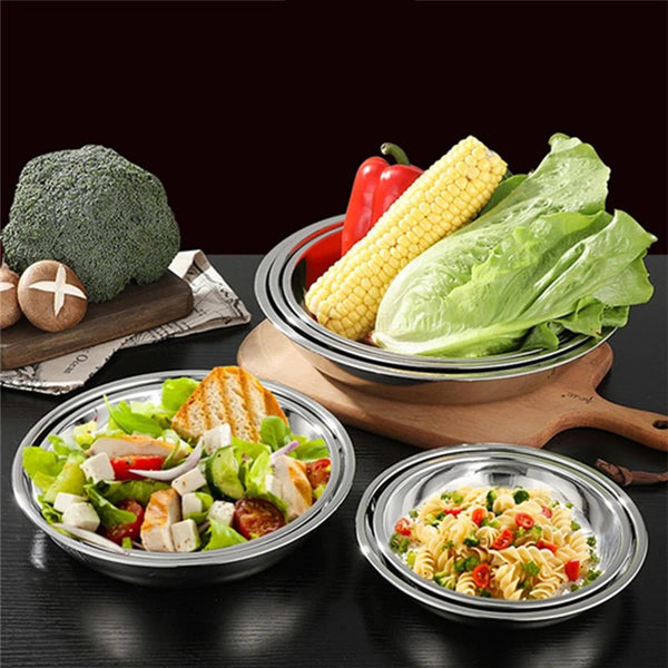 طبق مستدير بحافة مرتفعة ستانلس ستيل فضي