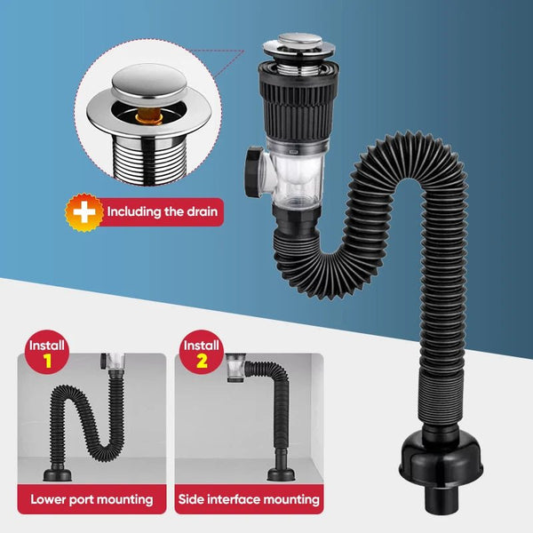 أنبوب تصريف حوض المطبخ القابل للتعديل مع مصفاة