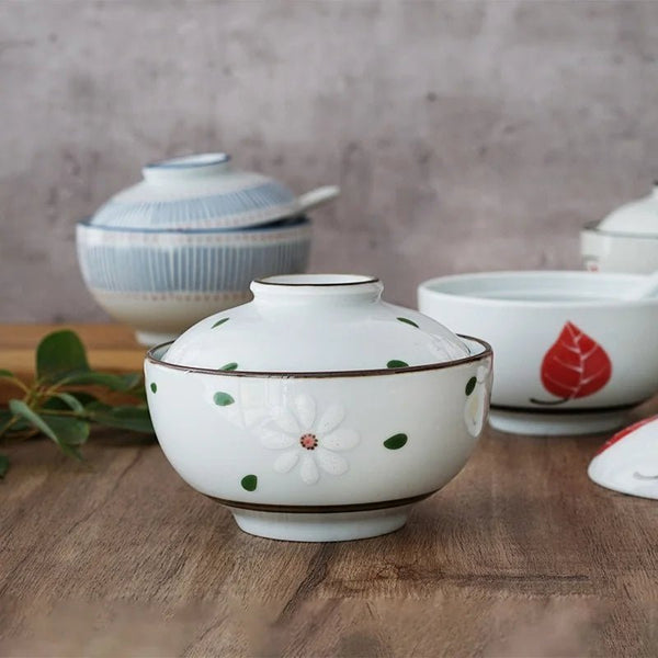 وعاء شوربة سيراميك بغطاء متعدد الاستخدام