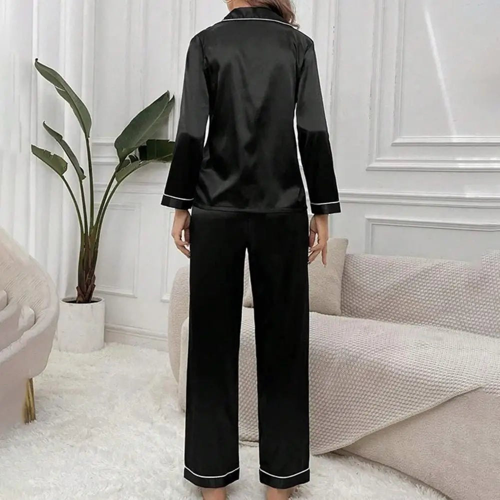 طقم بيجامة نسائية من القطن المنسوج، بأكمام قصيرة، لون أسود، تصميم عصري للمنزل