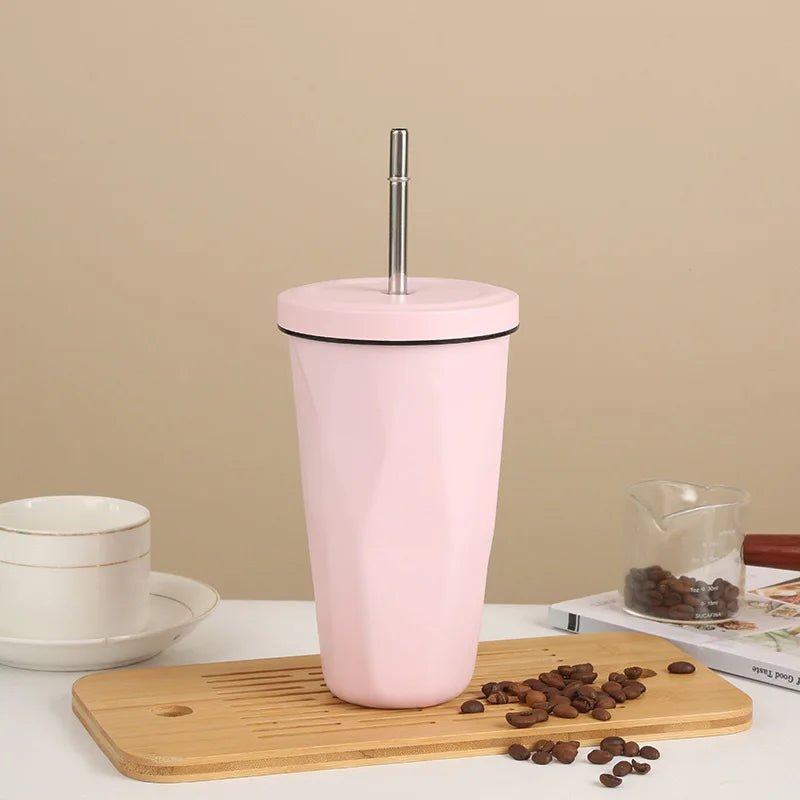 Insulated stainless steel thermal mug designed to keep hot and cold