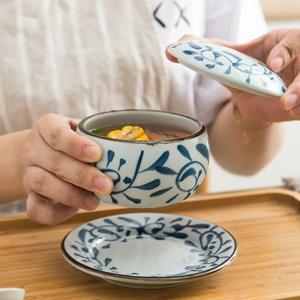 وعاء شوربة سيراميك بغطاء متعدد الاستخدام