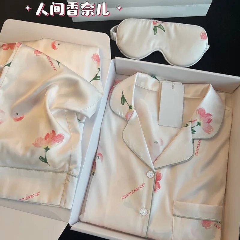 Women's Long Sleeve Floral Silk Pajamas