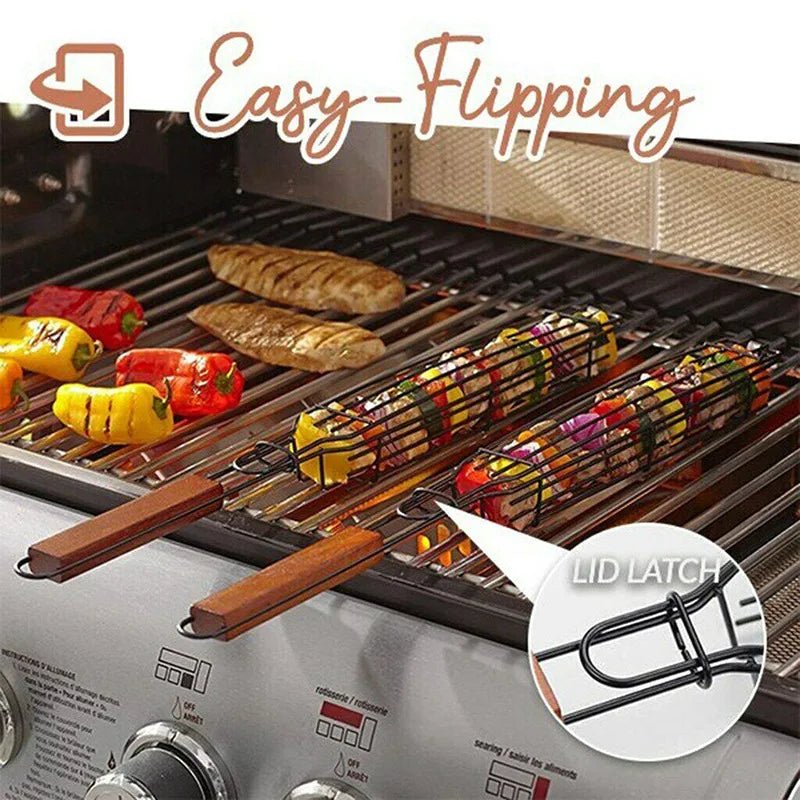 سلة شواء للتخييم - سلة شواء BBQ محمولة مقاومة للالتصاق لرحلات الشواء في الهواء الطلق