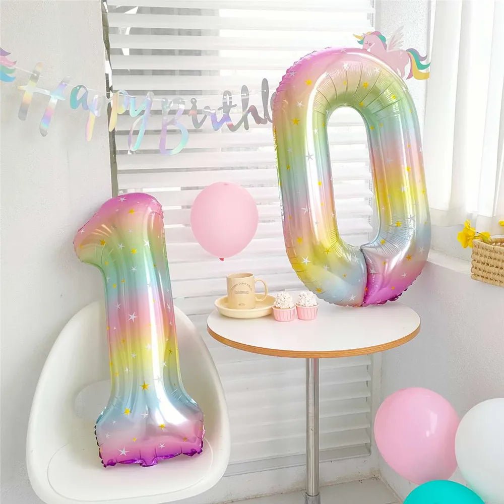 Rainbow helium balloons for birthday party decorations
