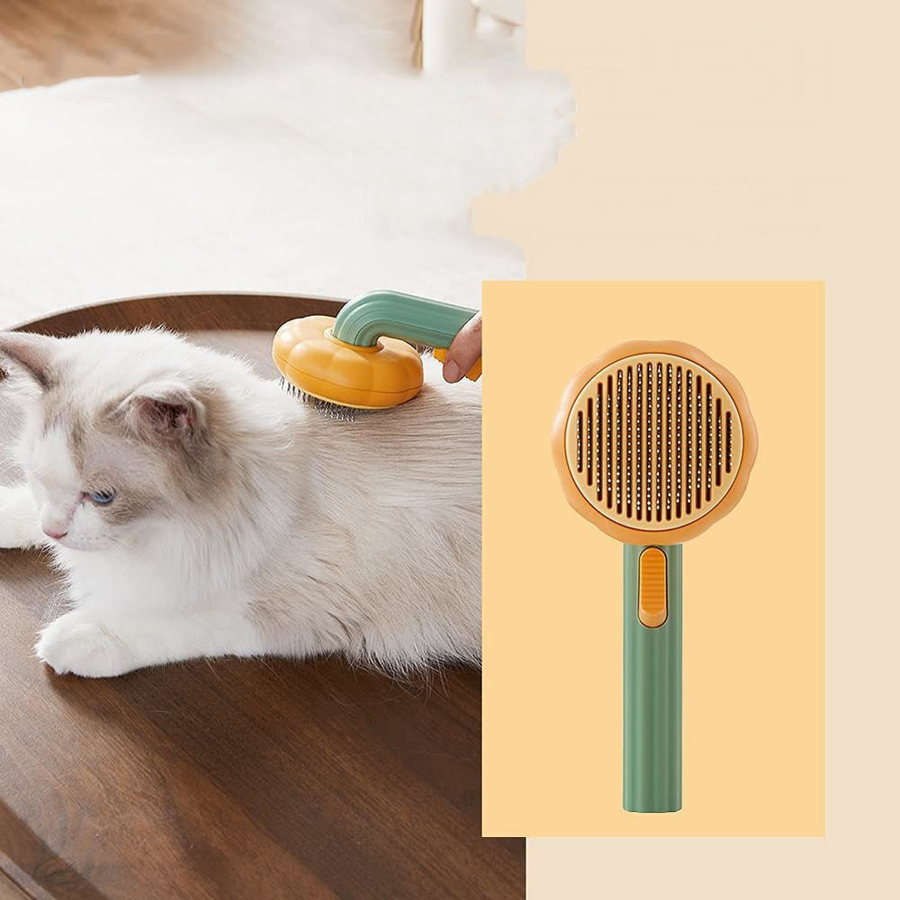 Self-Cleaning Pumpkin-Shaped Pet Grooming Slicker Brush 