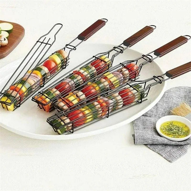 سلة شواء للتخييم - سلة شواء BBQ محمولة مقاومة للالتصاق لرحلات الشواء في الهواء الطلق