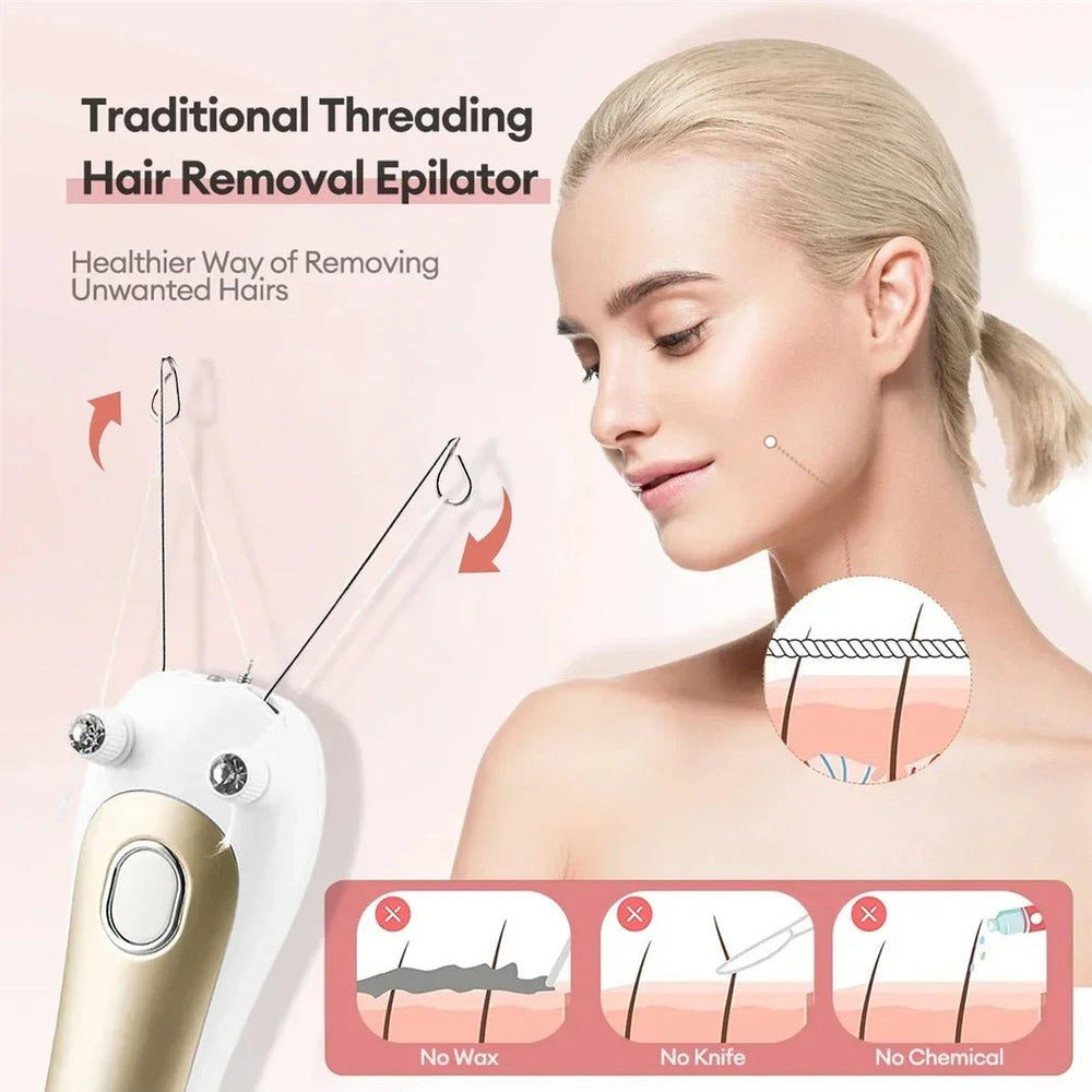 Rechargeable electric hair removal device with cotton thread 