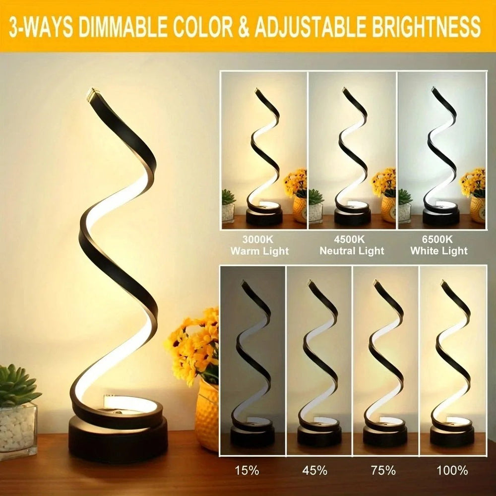 Modern Dimmable LED Spiral Table Lamp - Small Lamp for Bedroom, Office, Living Room