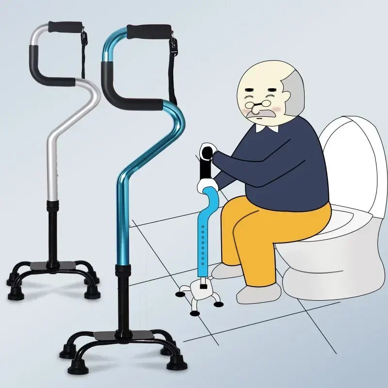 عصا مشي للمتقدمين في السن - عكاز رباعي الأرجل غير قابل للانزلاق لمساعدة كبار السن على الوقاية من السقوط