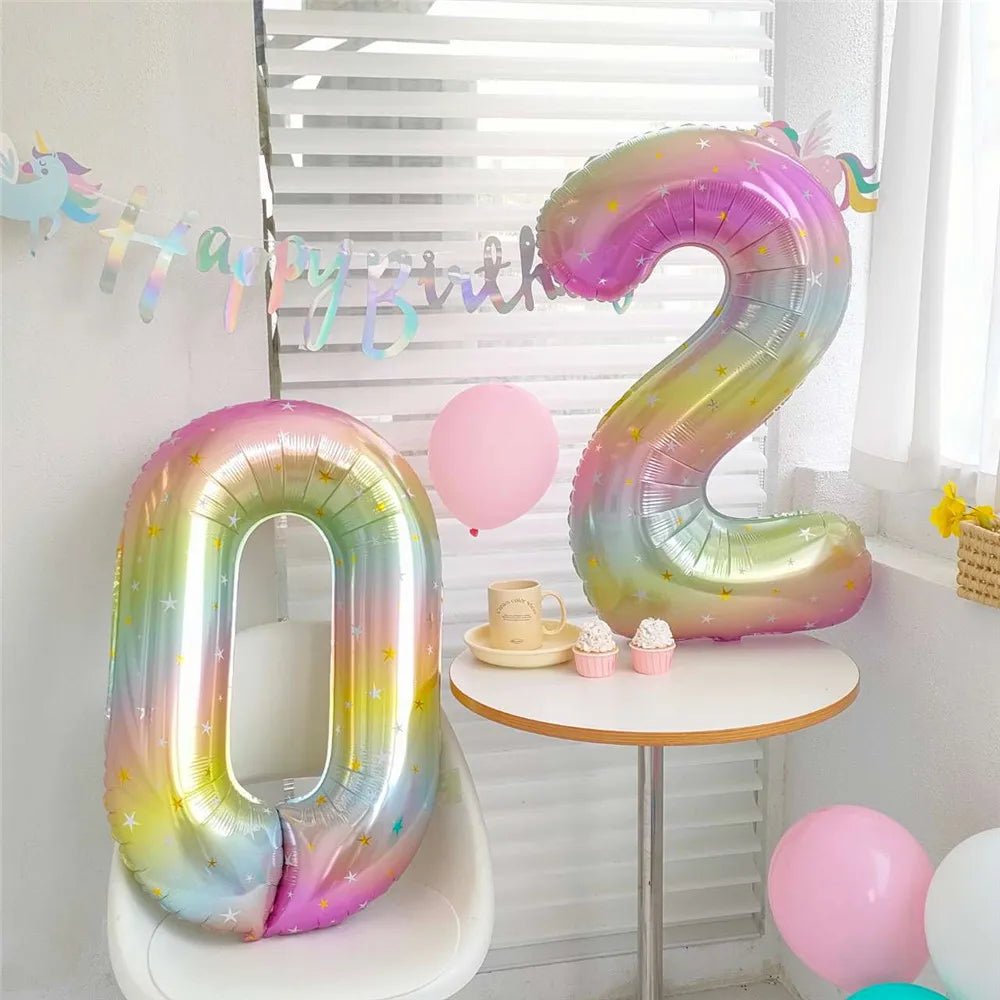 Rainbow helium balloons for birthday party decorations