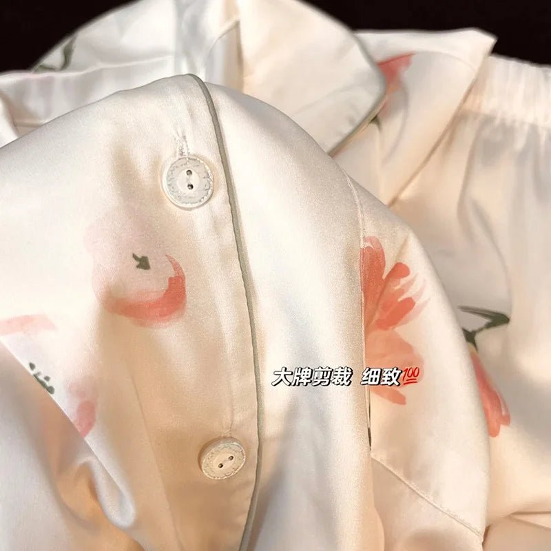 Women's Long Sleeve Floral Silk Pajamas