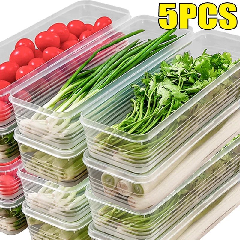Refrigerator Food Storage Boxes - Rectangular Storage Box for Green Onions, Vegetables, and Cilantro with Lid