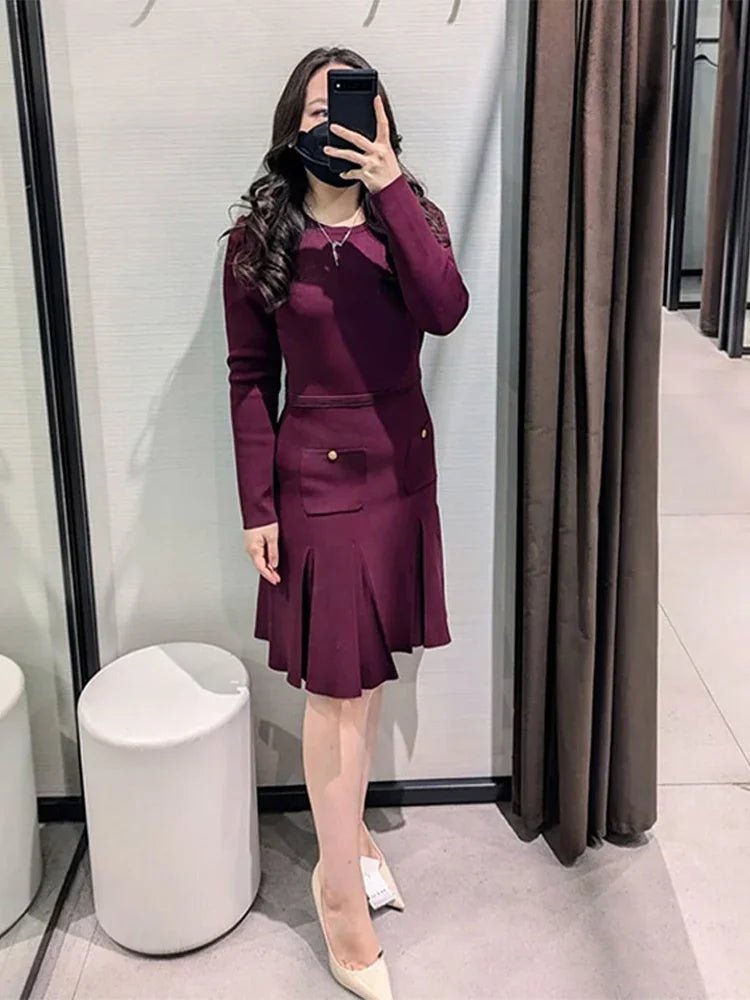 Women's Long Sleeve A-Line Slim Fit Knit Dress