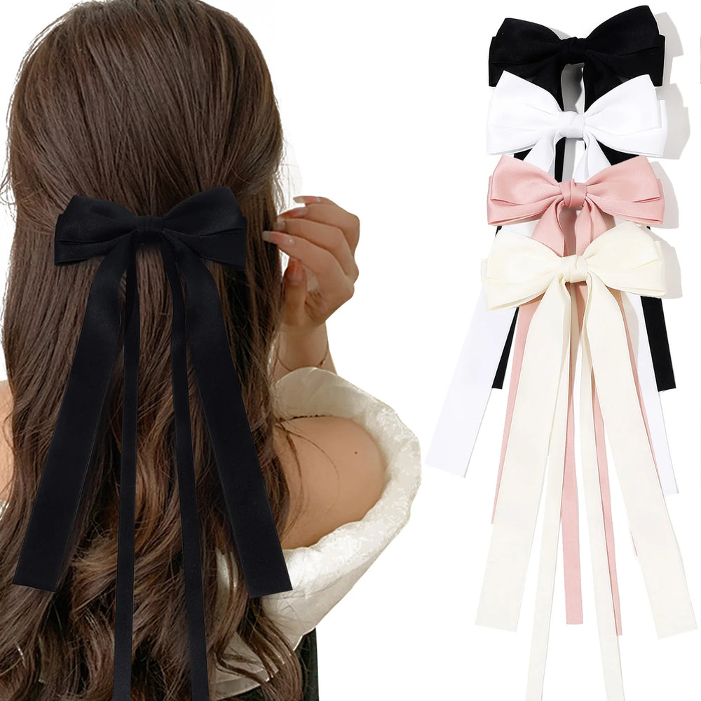 Korean Double Ribbon Decorative Hair Clip for Women and Girls with Long Strands