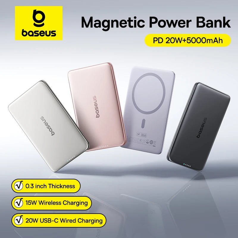 باور بنك مغناطيسي نحيف 5000mAh شحن سريع ولاسلكي