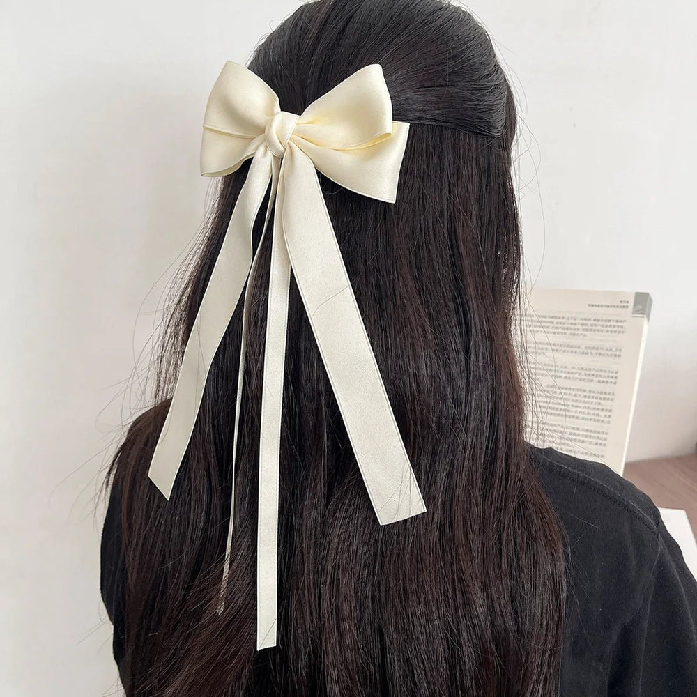 Korean Double Ribbon Decorative Hair Clip for Women and Girls with Long Strands