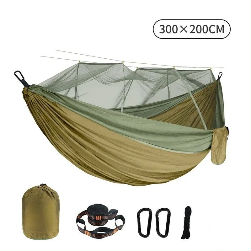 Double Hanging Hammock for Travel and Camping with Portable Mosquito Net