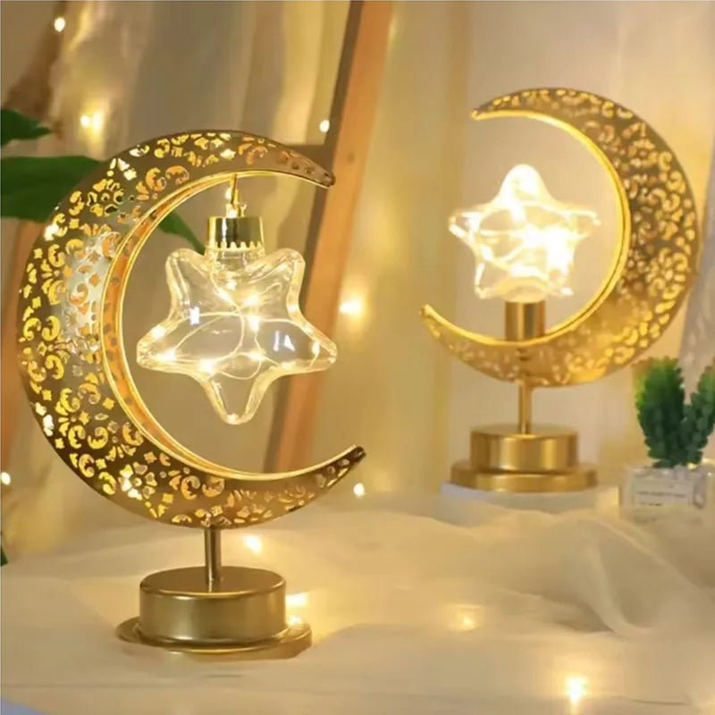 مصباح ليلي معدني بنجوم وهلال لإضاءة رمضان