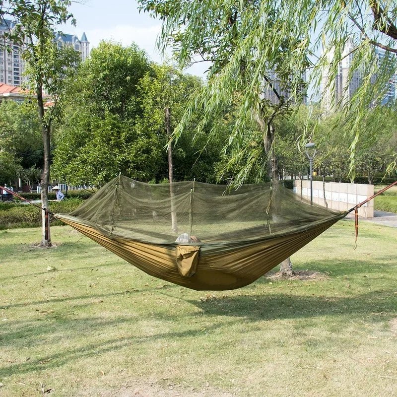 Double Hanging Hammock for Travel and Camping with Portable Mosquito Net