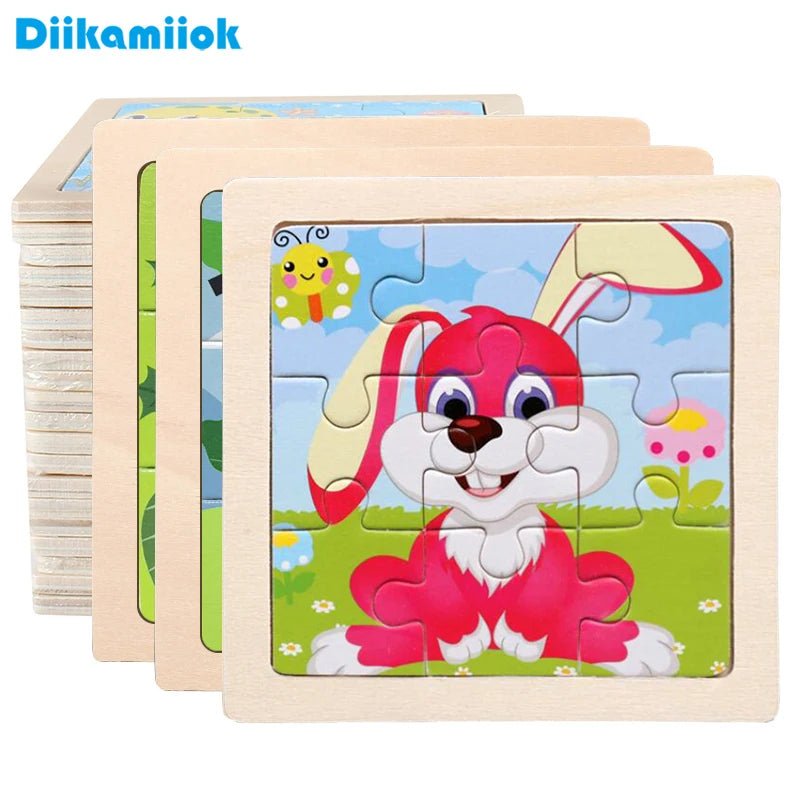 11cm Wooden Puzzle Toy for Kids with Animals and Vehicles Design - Montessori Educational Toys