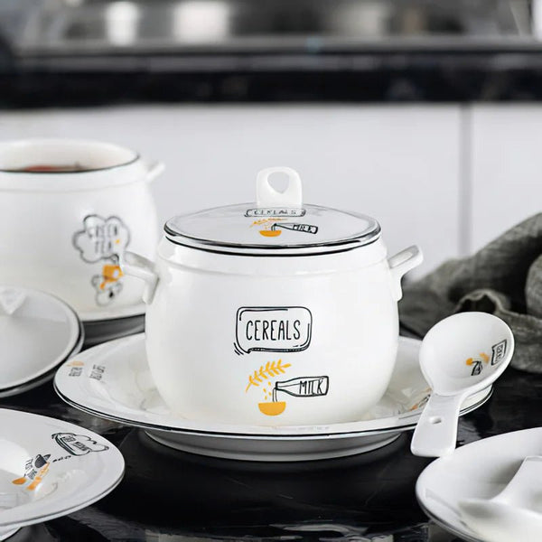 وعاء حساء سيراميك مع غطاء 450 مل