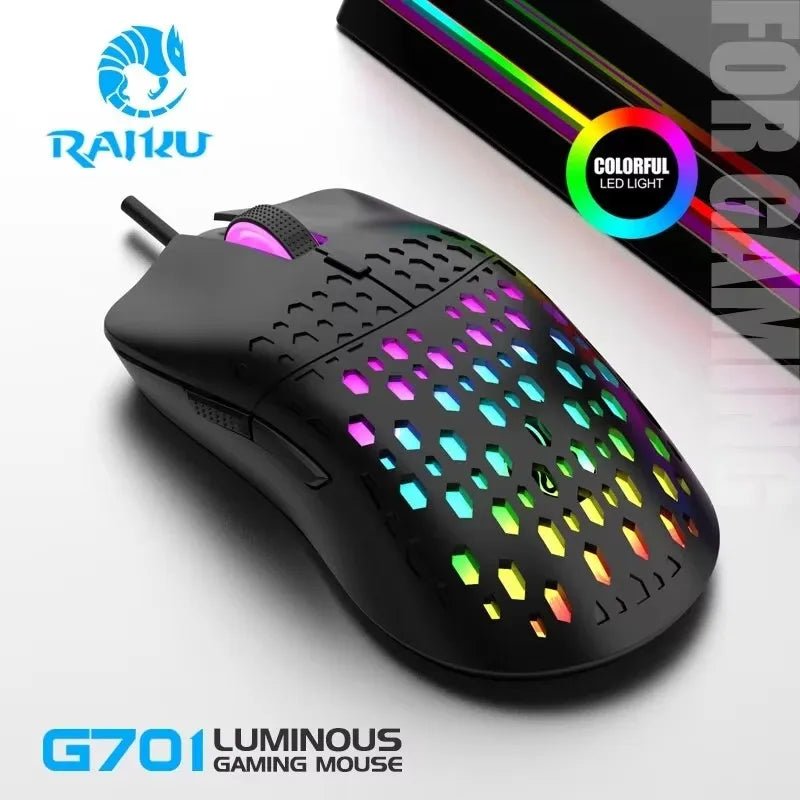 ماوس RAIKU G701 سلكي مع 6 مفاتيح وإضاءة ملونة – للألعاب والمكاتب، نظام ويندوز وماك