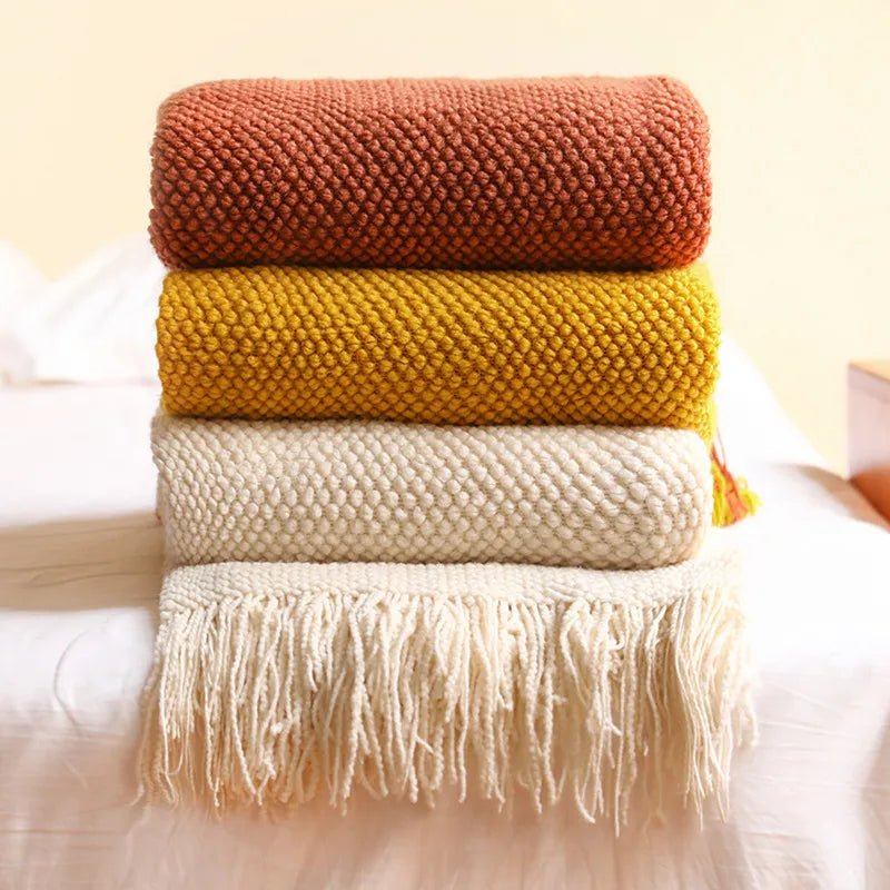 Knitted decorative blanket for sofa and bed