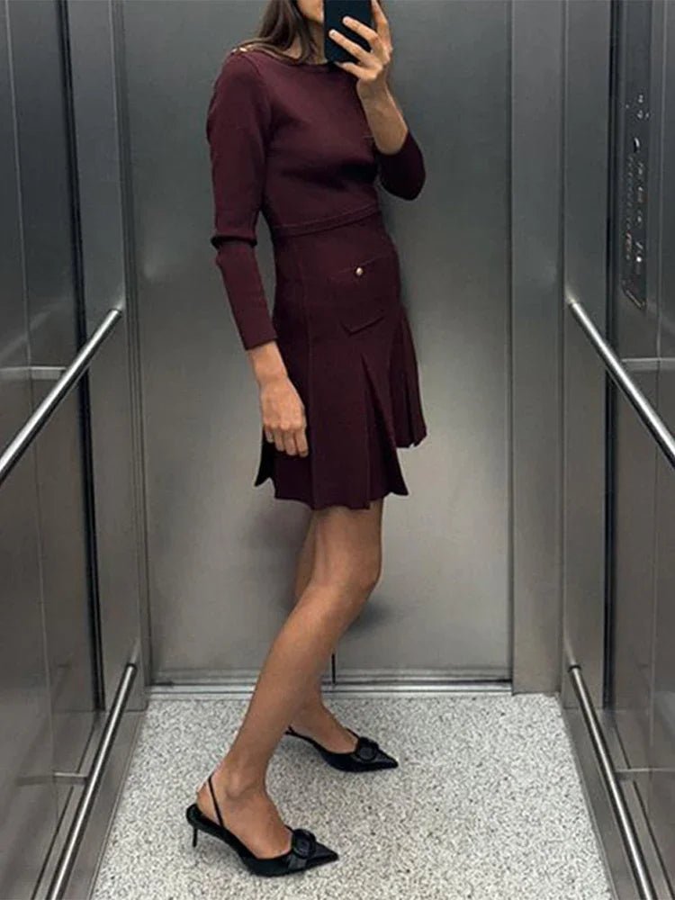 Women's Long Sleeve A-Line Slim Fit Knit Dress