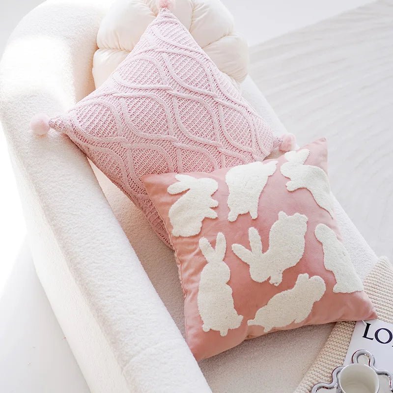 INS Design Kids Pillow Cover - Soft Pink Bedroom Pillow Cover for Children Living Room Seating Cushion