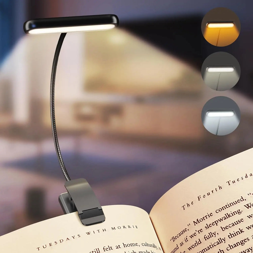 LED Book Light for Reading with Rechargeable Battery - Adjustable Eye Protection Lamp with USB Charger