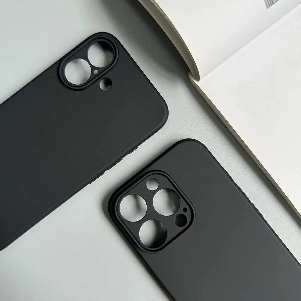Luxury Black Full Body Silicone Phone Case - Matte Back Cover for iPhone with Fingerprint Protection