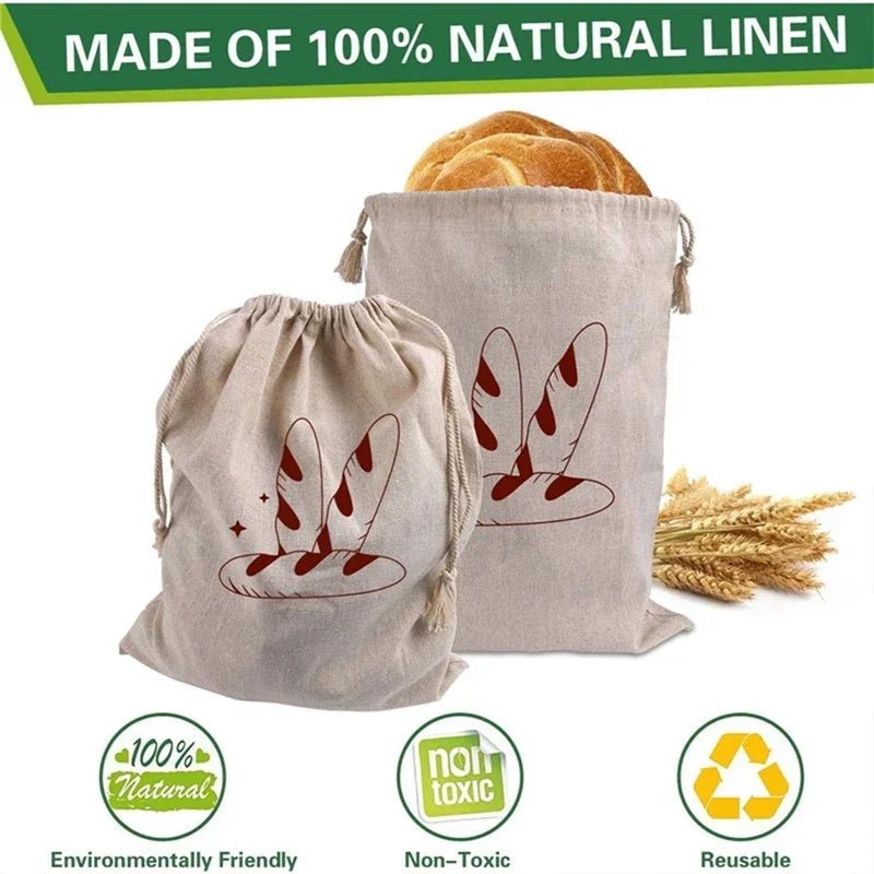 Reusable Linen Bread Bags with Drawstring