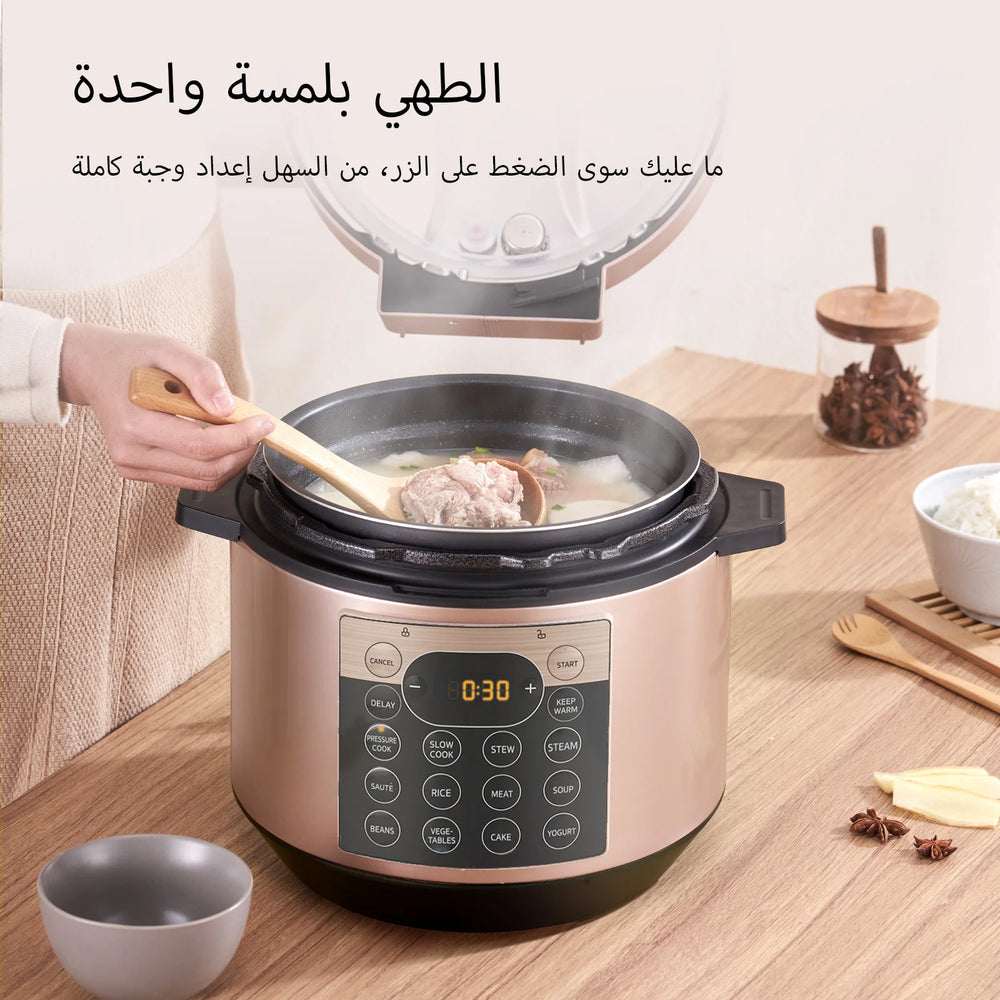 قدر ضغط كهربائي 6 لتر، 12 في 1 متعدد الاستخدامات مع تصميم آمن 1000 واط