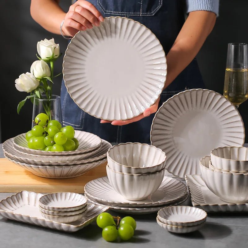Ceramic Serving Set with Flower Design
