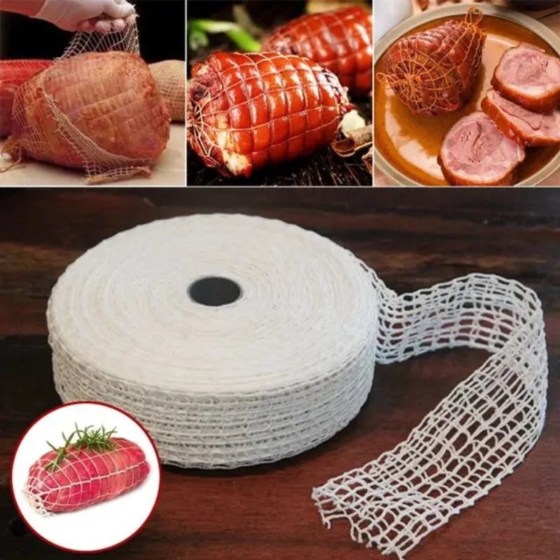 High quality cotton netting used to tie and restrain meat during cooking.